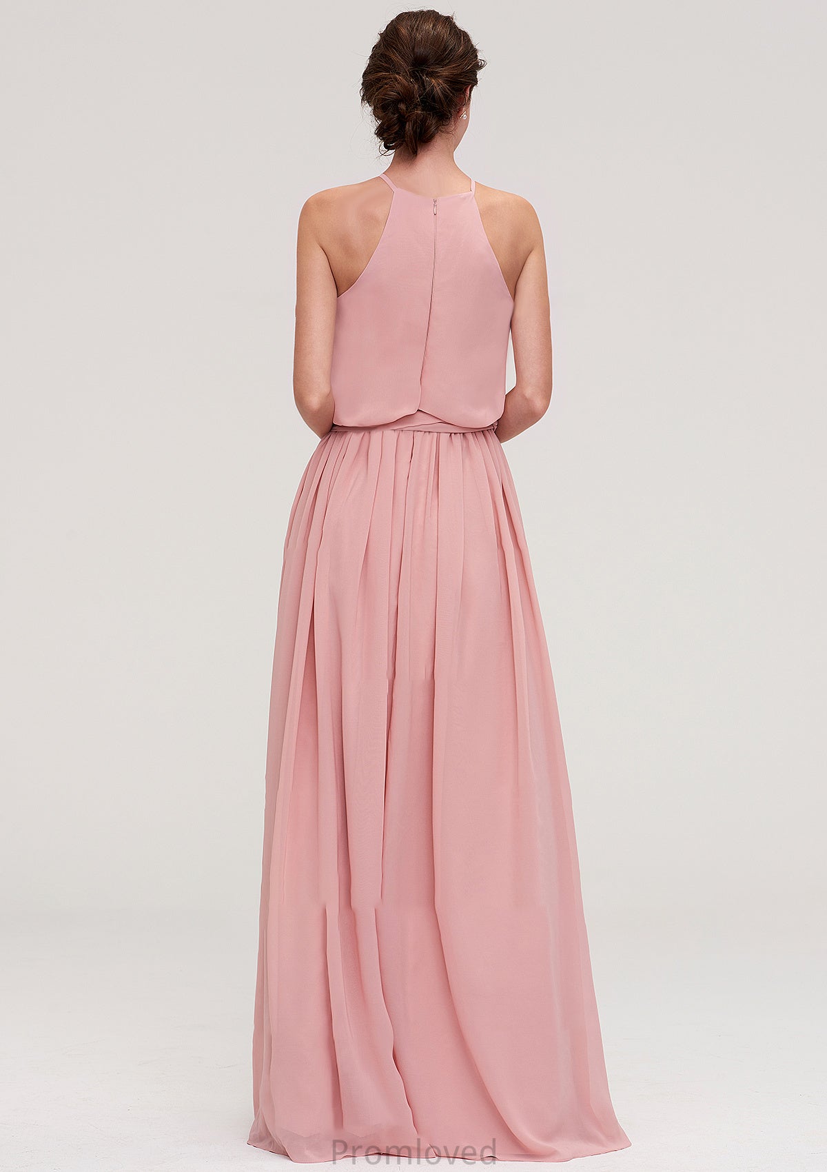 Sleeveless Scoop Neck A-line/Princess Chiffon Long/Floor-Length Bridesmaid Dresseses With Pleated Sashes Aaliyah DUP0025476