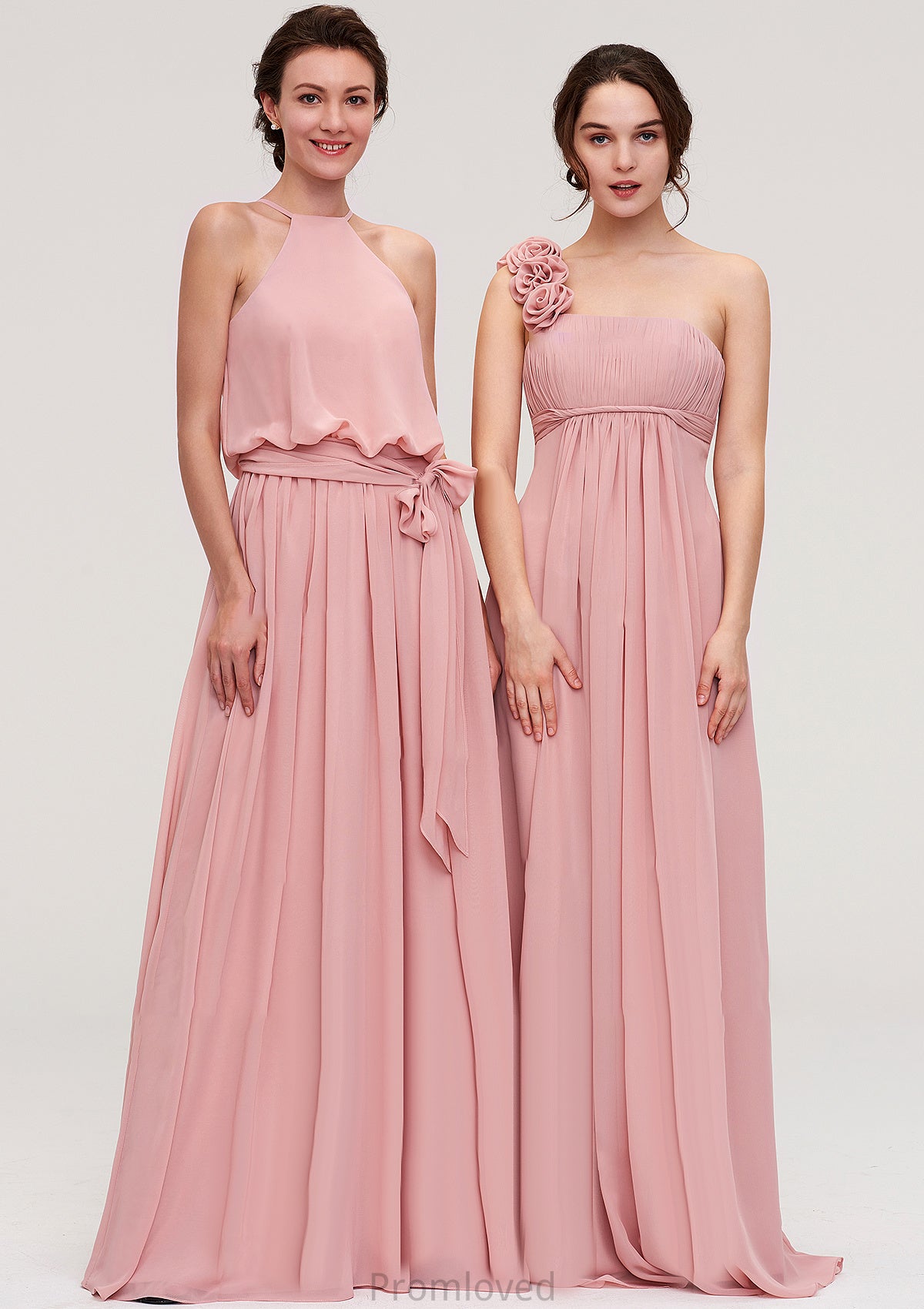 Sleeveless Scoop Neck A-line/Princess Chiffon Long/Floor-Length Bridesmaid Dresseses With Pleated Sashes Aaliyah DUP0025476