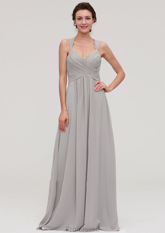 Sleeveless Sweetheart Long/Floor-Length Chiffon A-line/Princess Bridesmaid Dresseses With Pleated Beading Mercedes DUP0025478