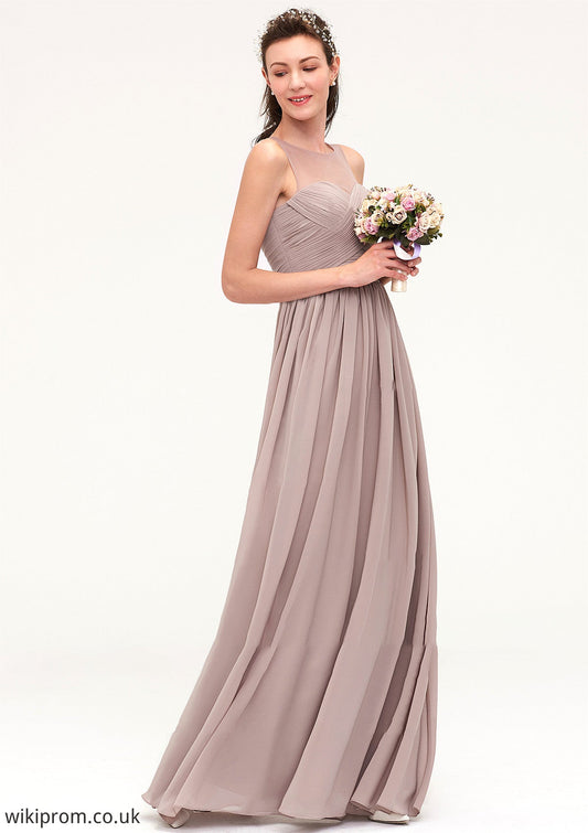 Sleeveless A-line/Princess Chiffon Long/Floor-Length Bridesmaid Dresseses With Pleated Jewel SWKP0025479