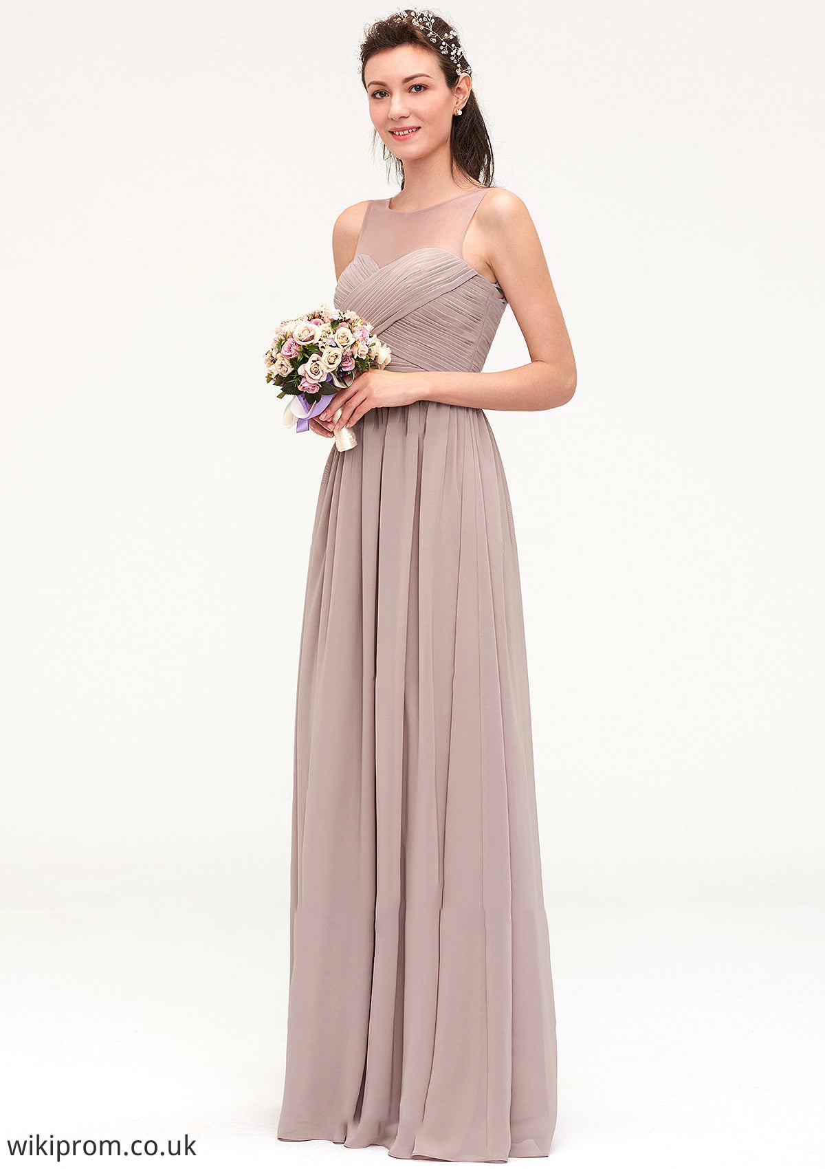 Sleeveless A-line/Princess Chiffon Long/Floor-Length Bridesmaid Dresseses With Pleated Jewel SWKP0025479