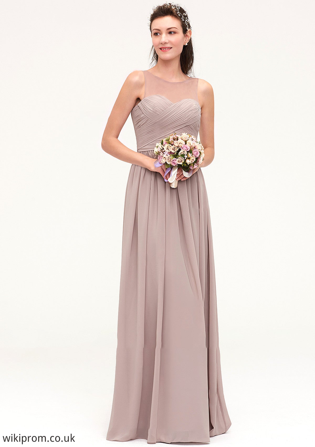 Sleeveless A-line/Princess Chiffon Long/Floor-Length Bridesmaid Dresseses With Pleated Jewel SWKP0025479