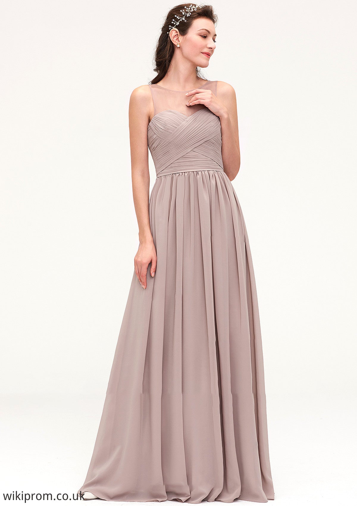 Sleeveless A-line/Princess Chiffon Long/Floor-Length Bridesmaid Dresseses With Pleated Jewel SWKP0025479