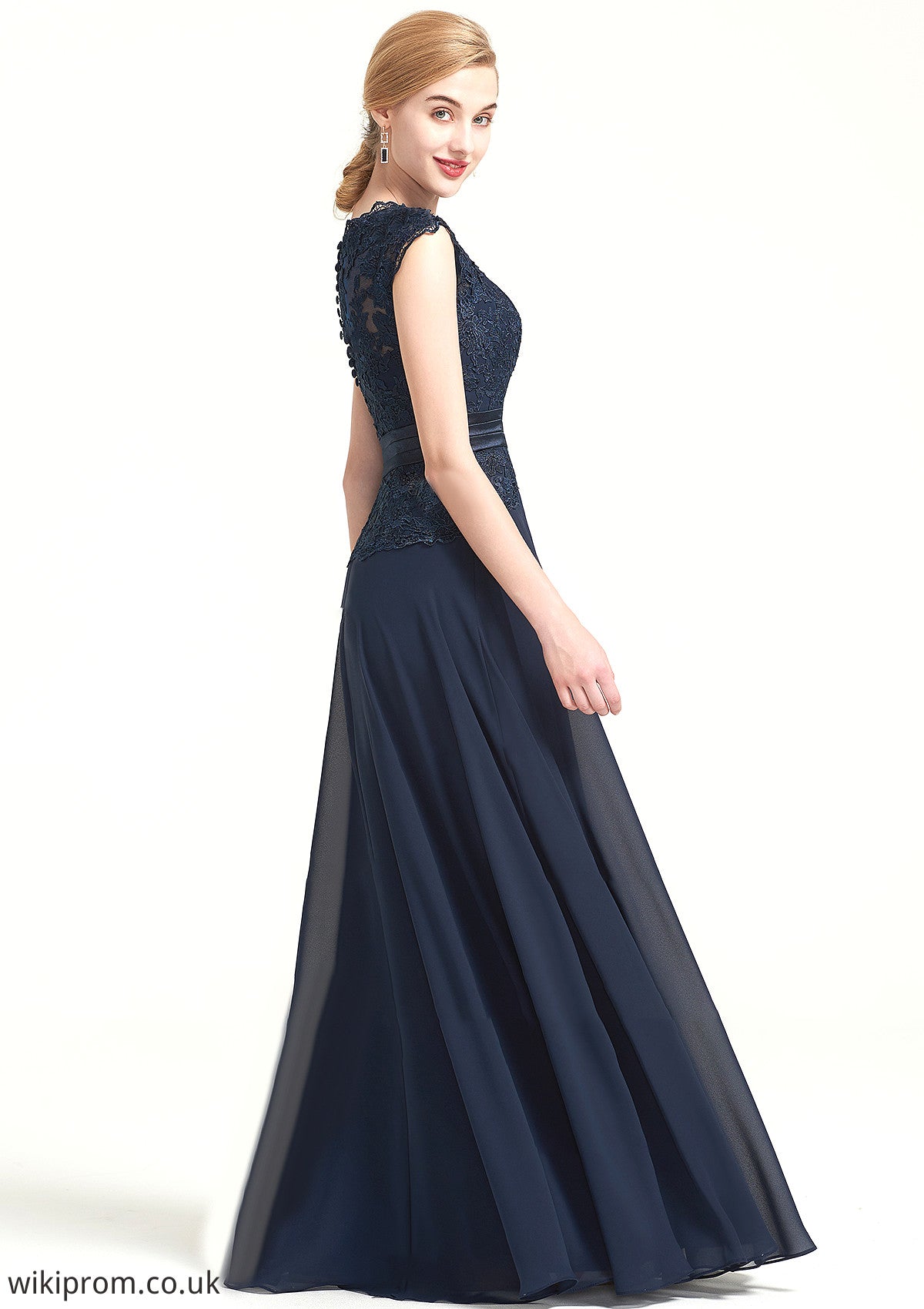 Bateau Sleeveless A-line/Princess Chiffon Long/Floor-Length Bridesmaid Dresses With Sashes Lace Pleated Anastasia SWKP0025480