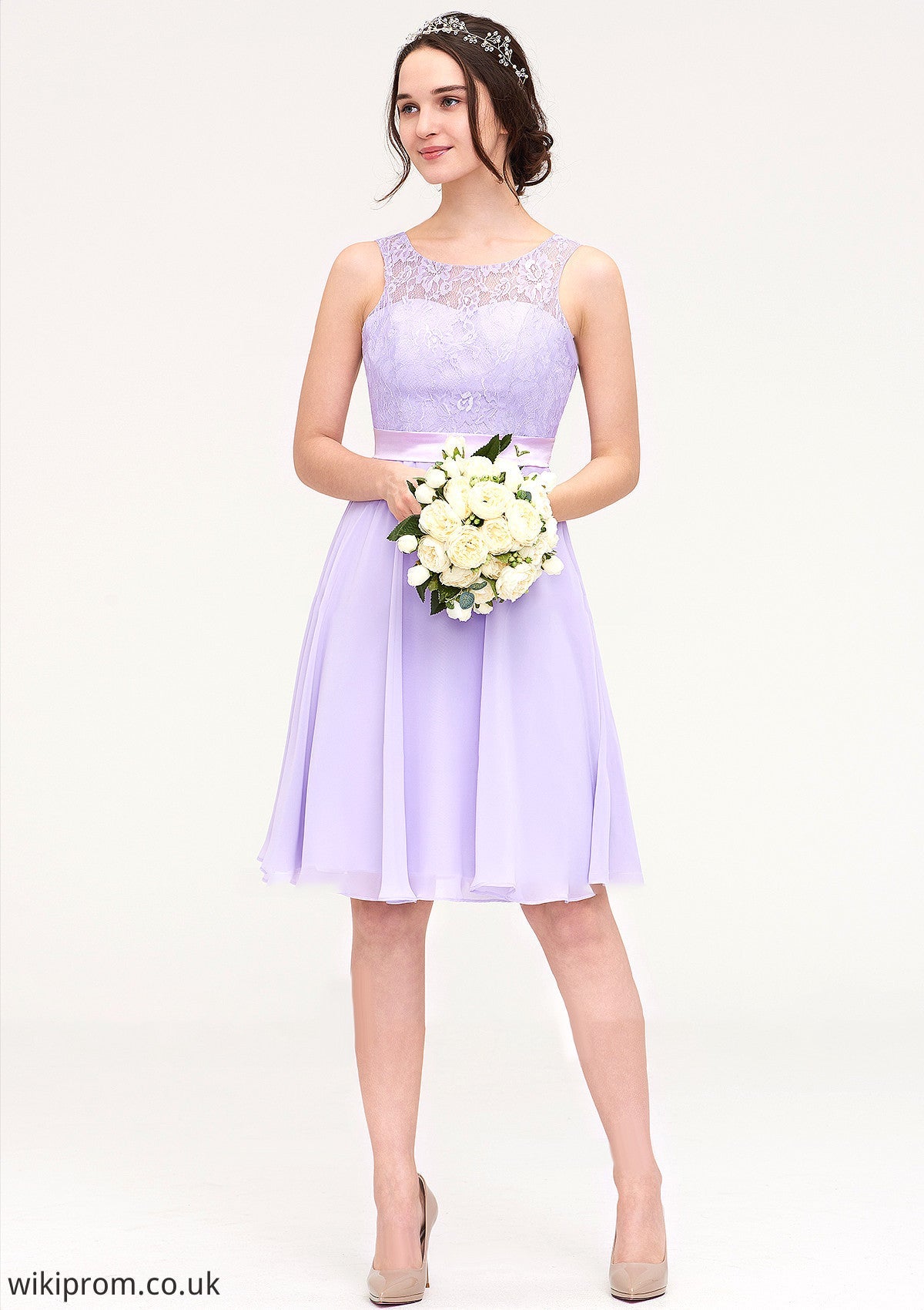 Sleeveless Knee-Length Chiffon A-line/Princess Bridesmaid Dresses With Sashes Lace Gertrude SWKP0025481