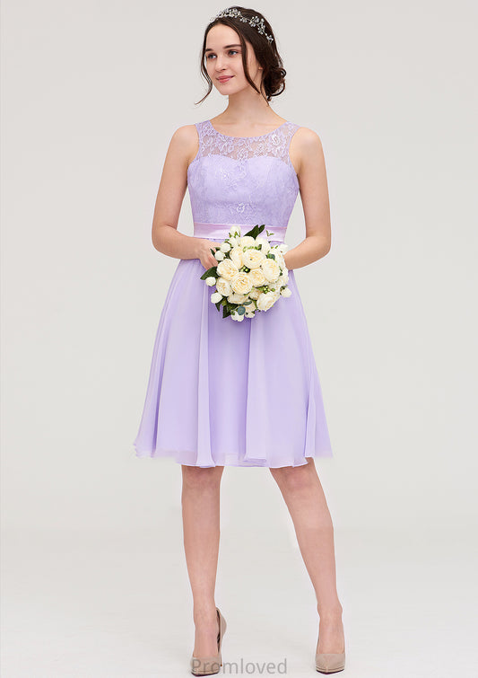 Sleeveless Knee-Length Chiffon A-line/Princess Bridesmaid Dresses With Sashes Lace Claudia DUP0025481