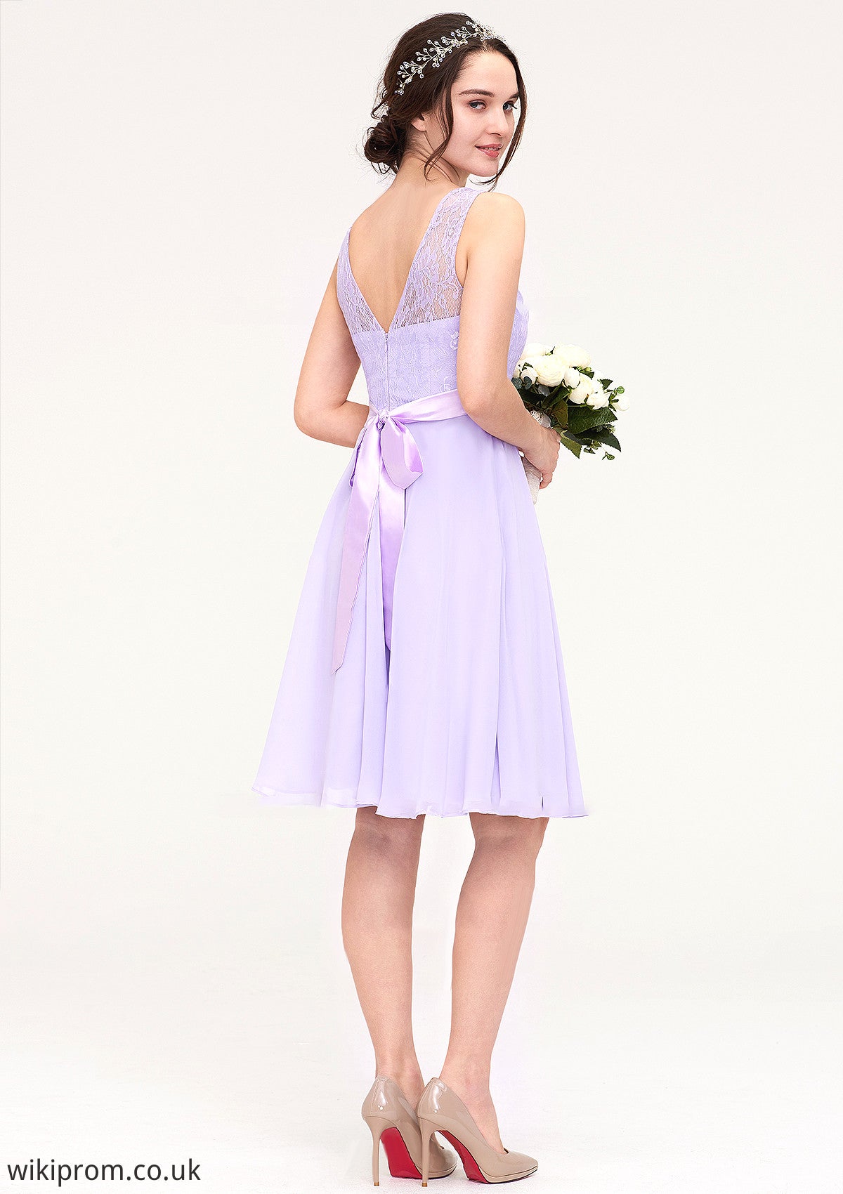 Sleeveless Knee-Length Chiffon A-line/Princess Bridesmaid Dresses With Sashes Lace Gertrude SWKP0025481