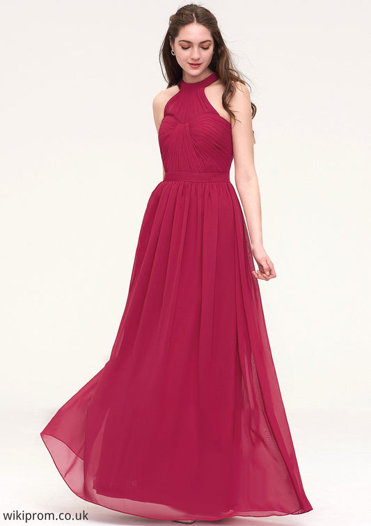 Halter Sleeveless Long/Floor-Length Chiffon A-line/Princess Bridesmaid Dresses With Pleated Maribel SWKP0025483