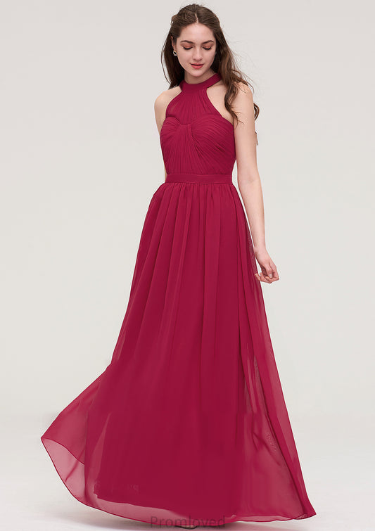 Halter Sleeveless Long/Floor-Length Chiffon A-line/Princess Bridesmaid Dresses With Pleated Nita DUP0025483