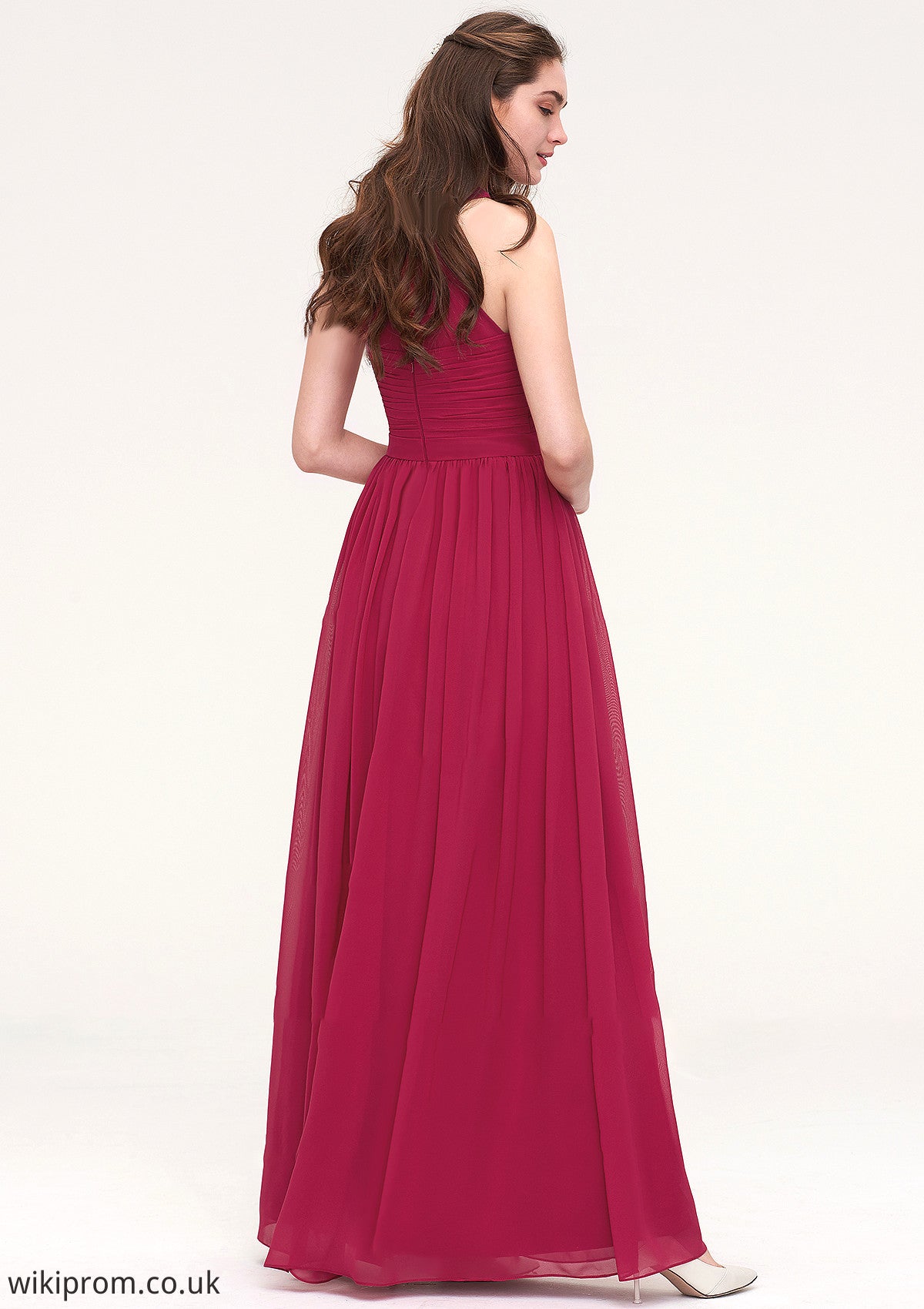 Halter Sleeveless Long/Floor-Length Chiffon A-line/Princess Bridesmaid Dresses With Pleated Maribel SWKP0025483