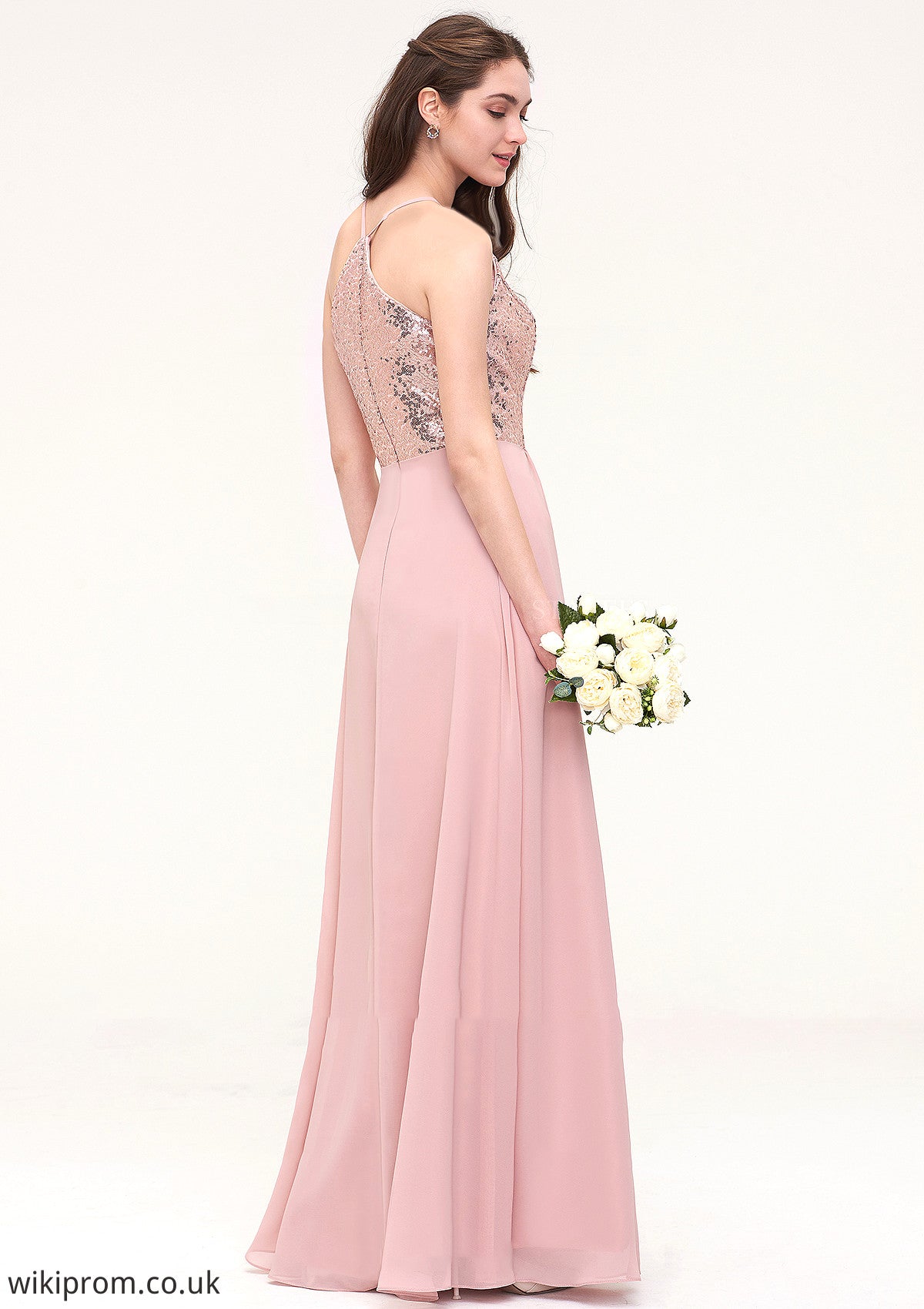 Sleeveless Bateau Long/Floor-Length Chiffon A-line/Princess Bridesmaid Dresses With Sequins Xiomara SWKP0025484