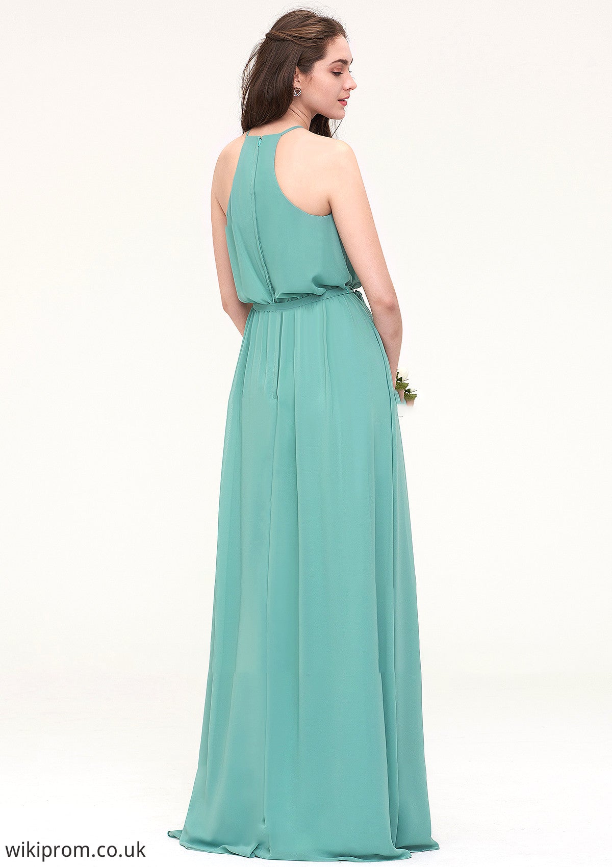 High-Neck Sleeveless Long/Floor-Length Chiffon A-line/Princess Bridesmaid Dresses With Sashes Karen SWKP0025485