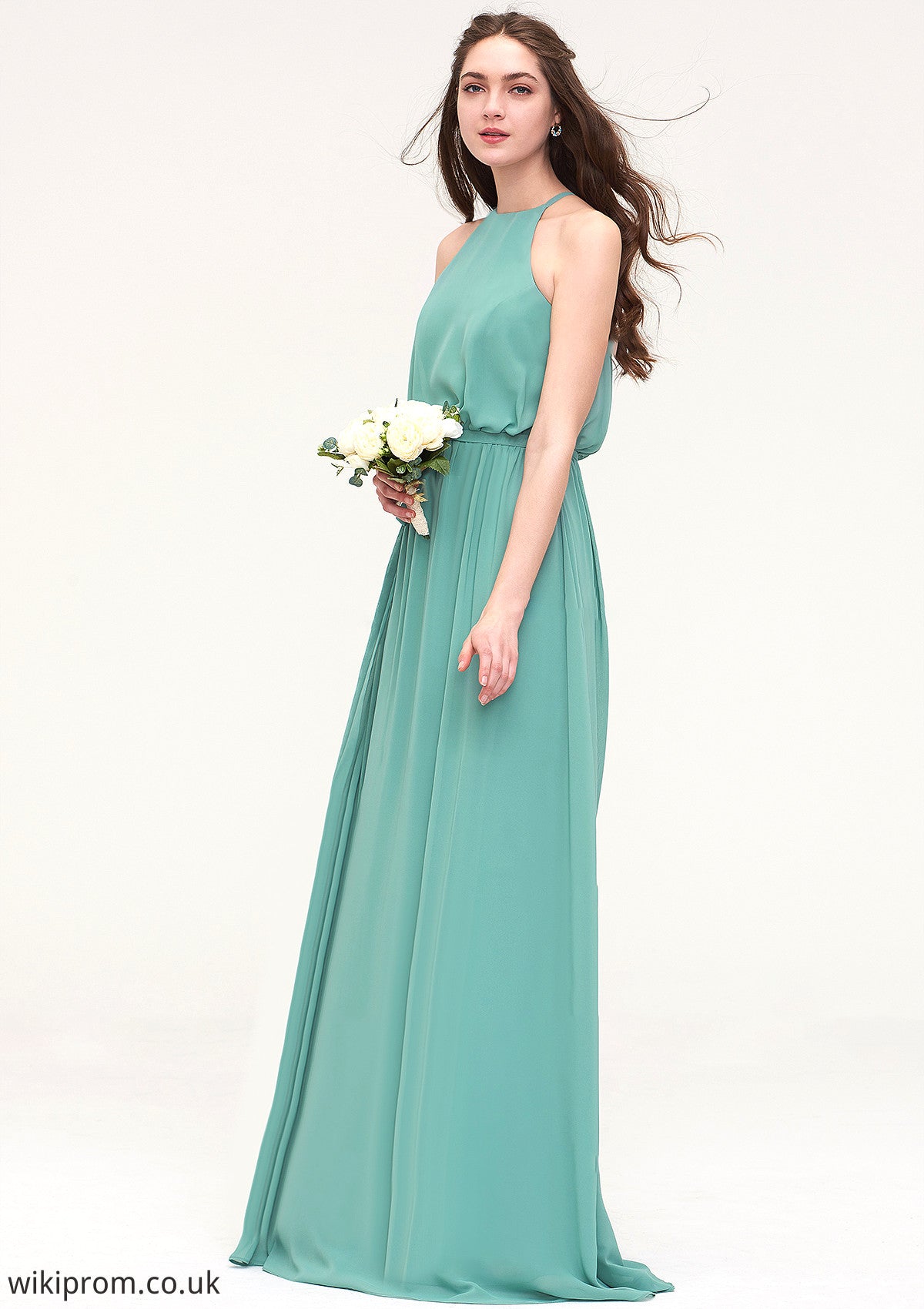 High-Neck Sleeveless Long/Floor-Length Chiffon A-line/Princess Bridesmaid Dresses With Sashes Karen SWKP0025485