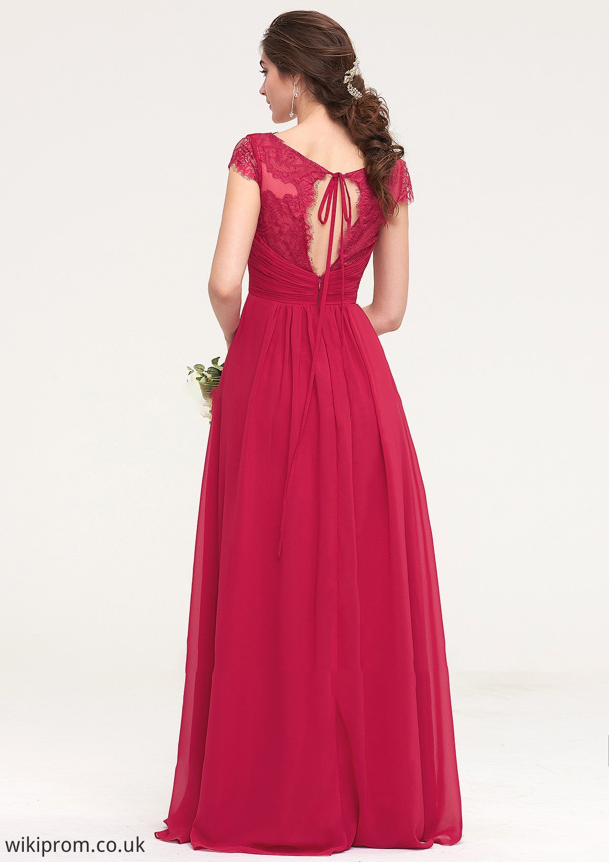 Sleeveless V Neck Long/Floor-Length Chiffon A-line/Princess Bridesmaid Dresses With Lace Pleated Amber SWKP0025486