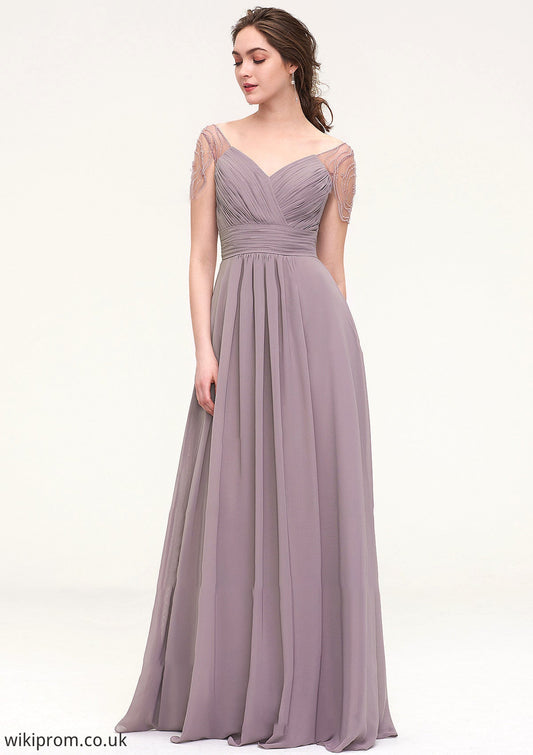 Short Sleeve Sweetheart Long/Floor-Length Chiffon A-line/Princess Bridesmaid Dresses With Pleated Beading Kamora SWKP0025487