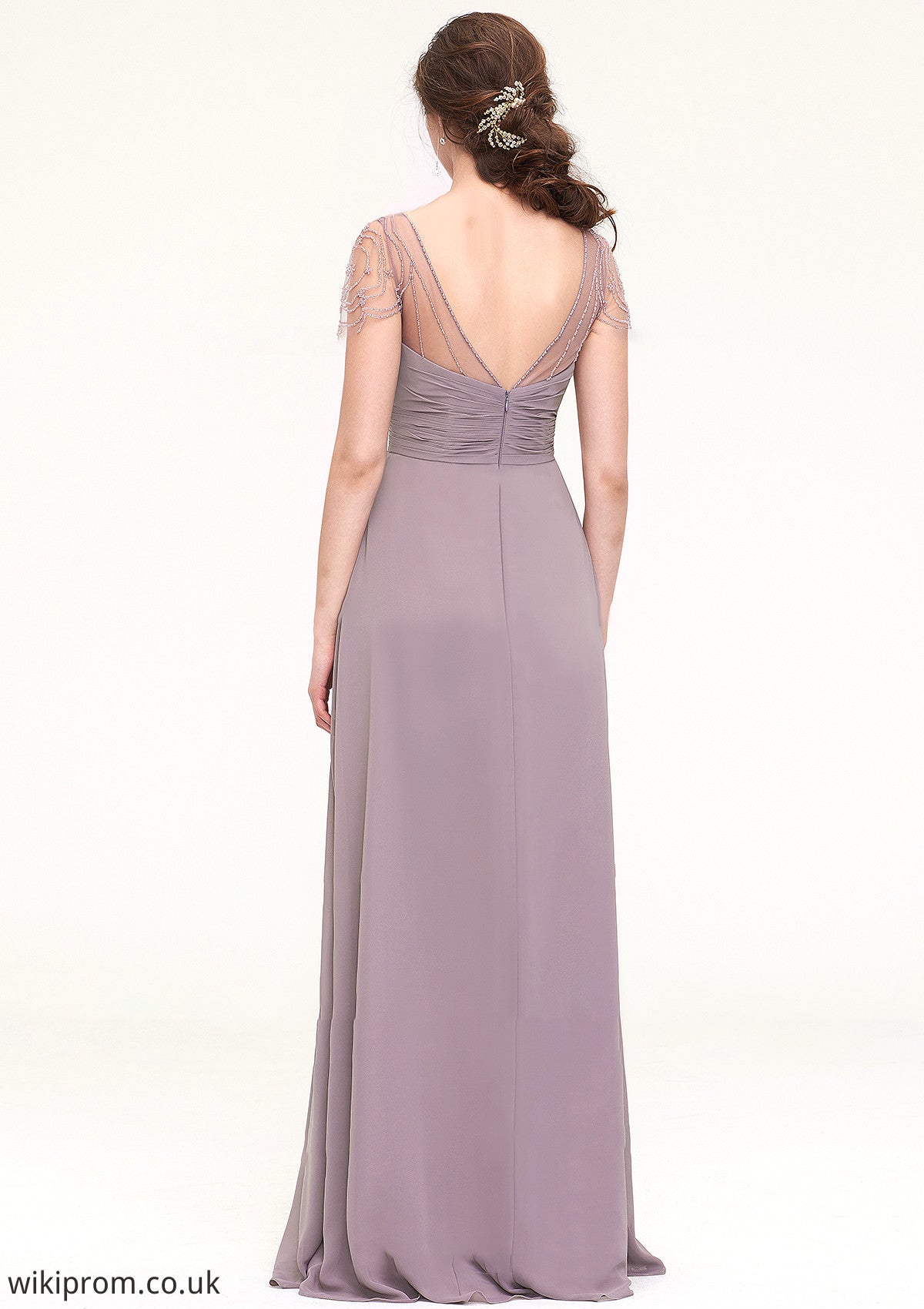 Short Sleeve Sweetheart Long/Floor-Length Chiffon A-line/Princess Bridesmaid Dresses With Pleated Beading Kamora SWKP0025487