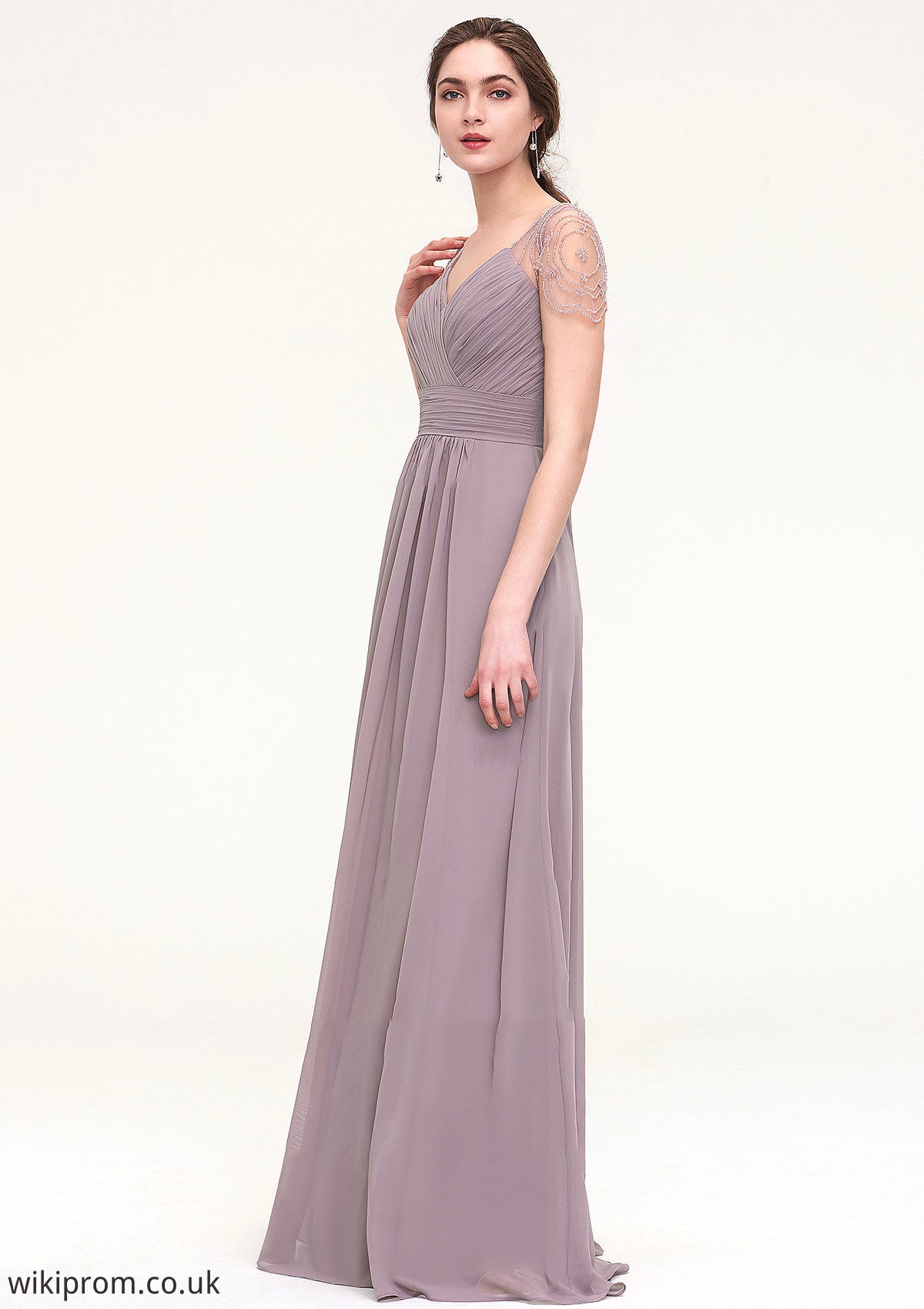 Short Sleeve Sweetheart Long/Floor-Length Chiffon A-line/Princess Bridesmaid Dresses With Pleated Beading Kamora SWKP0025487