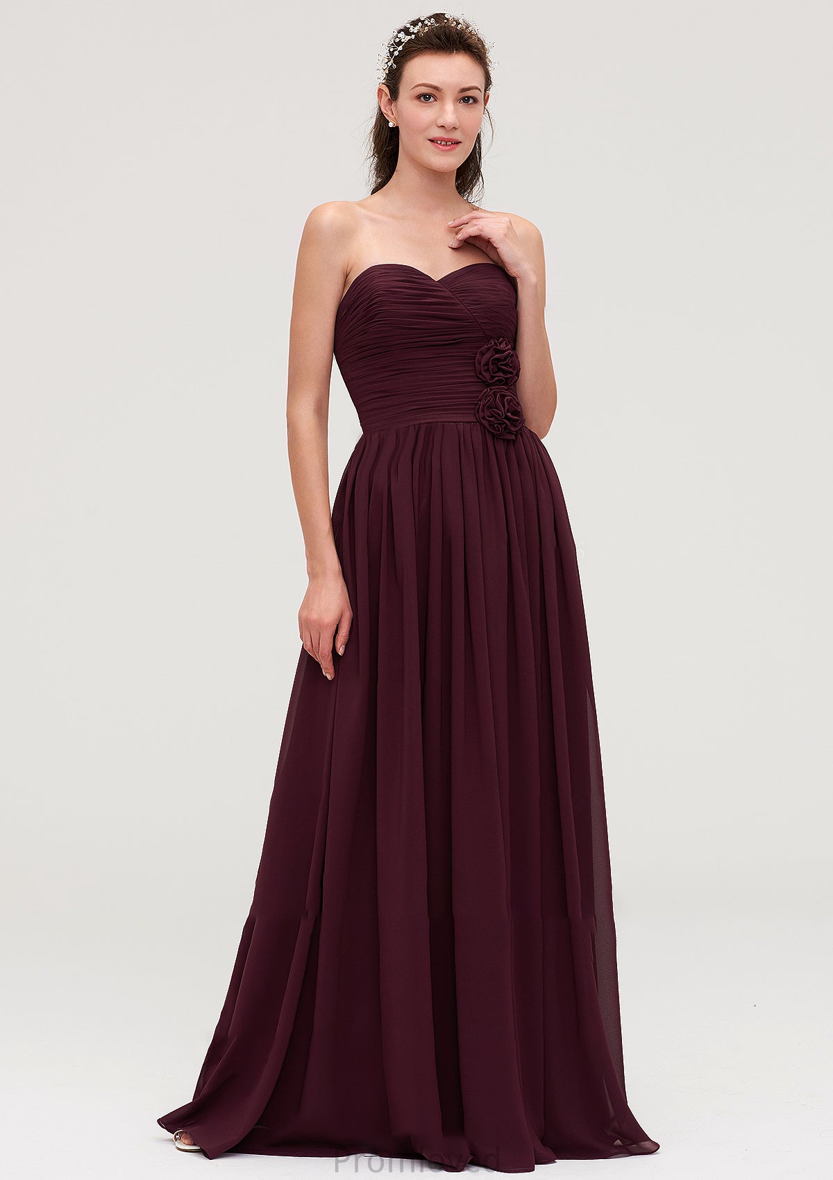 Sweetheart Sleeveless Long/Floor-Length Chiffon A-line/Princess Bridesmaid Dresses With Pleated Heather DUP0025490