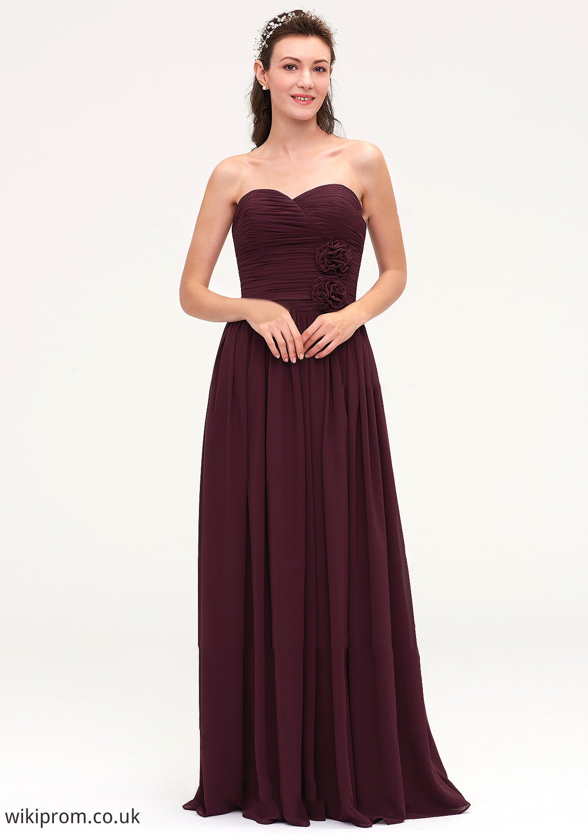 Sweetheart Sleeveless Long/Floor-Length Chiffon A-line/Princess Bridesmaid Dresses With Pleated Julie SWKP0025490