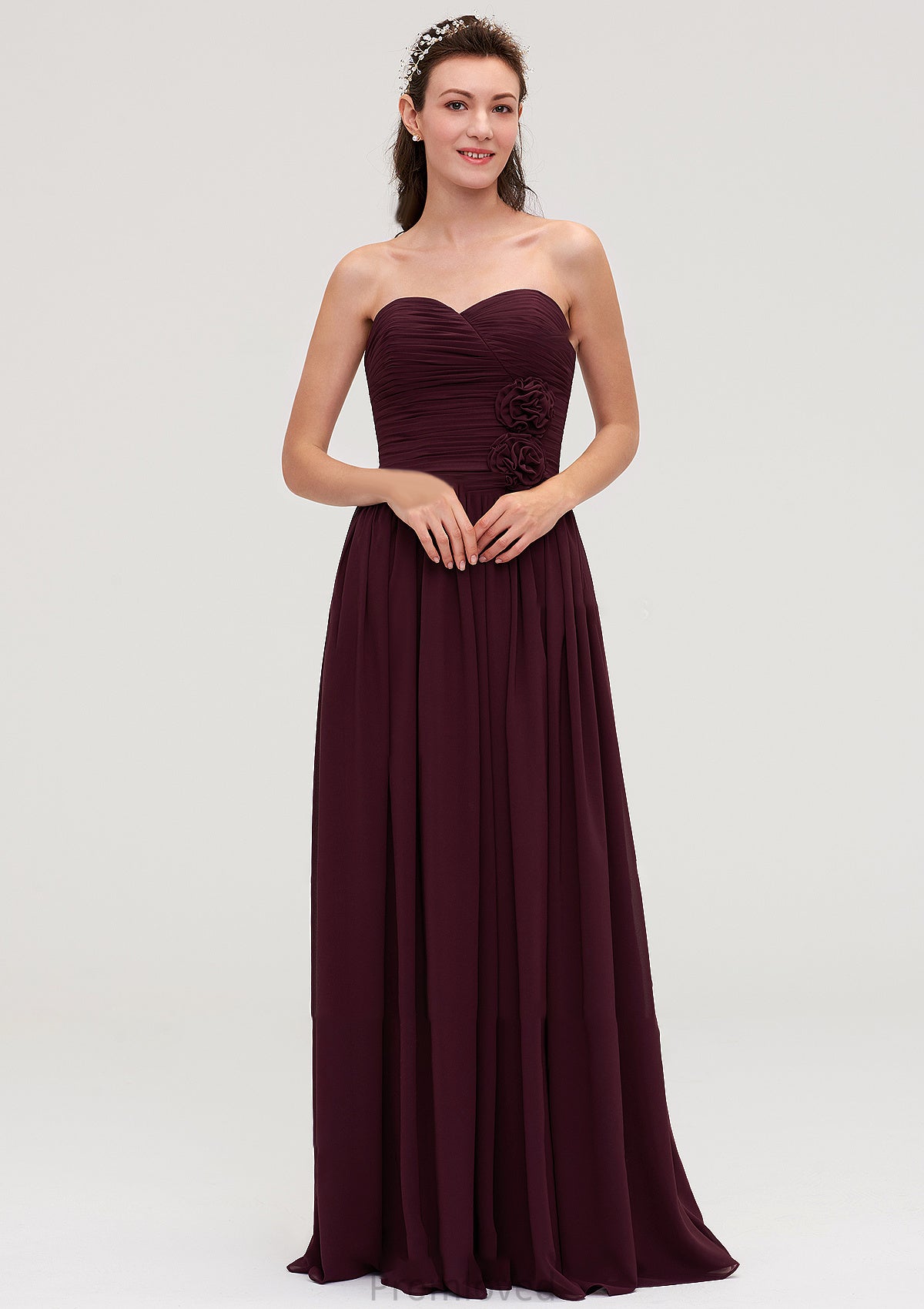 Sweetheart Sleeveless Long/Floor-Length Chiffon A-line/Princess Bridesmaid Dresses With Pleated Heather DUP0025490