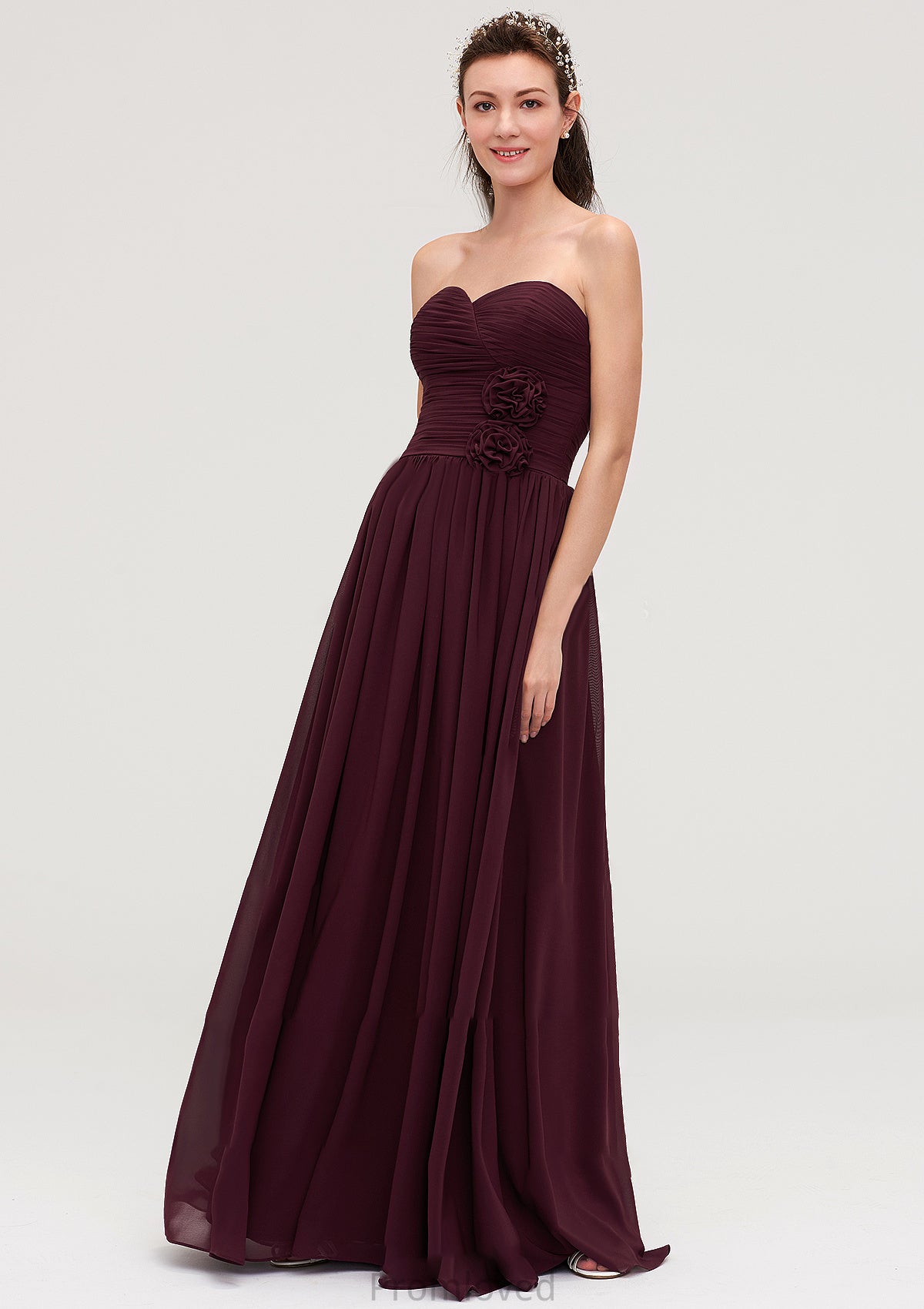 Sweetheart Sleeveless Long/Floor-Length Chiffon A-line/Princess Bridesmaid Dresses With Pleated Heather DUP0025490