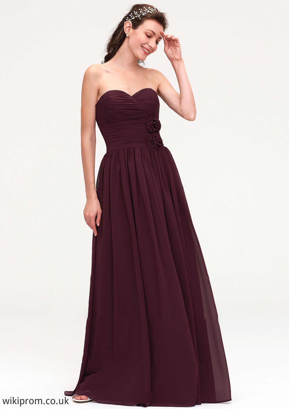 Sweetheart Sleeveless Long/Floor-Length Chiffon A-line/Princess Bridesmaid Dresses With Pleated Julie SWKP0025490