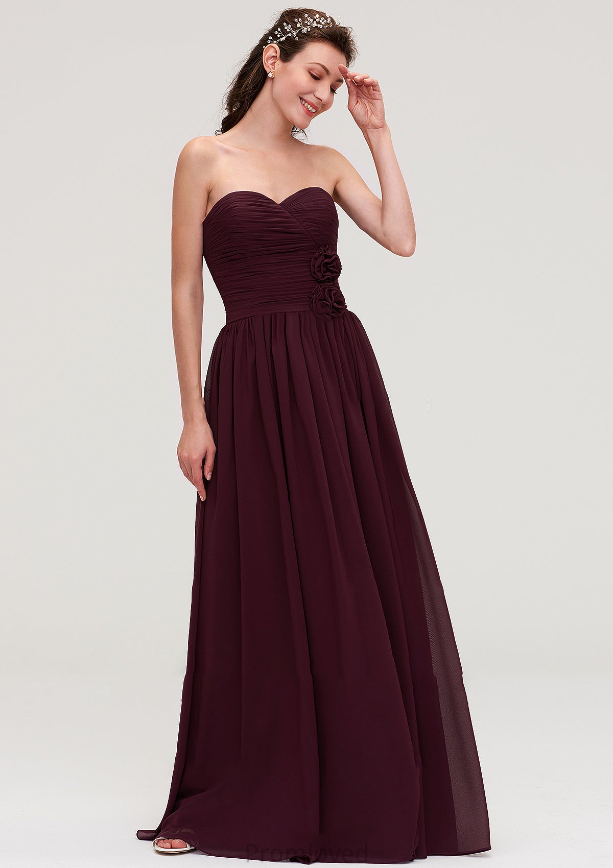 Sweetheart Sleeveless Long/Floor-Length Chiffon A-line/Princess Bridesmaid Dresses With Pleated Heather DUP0025490