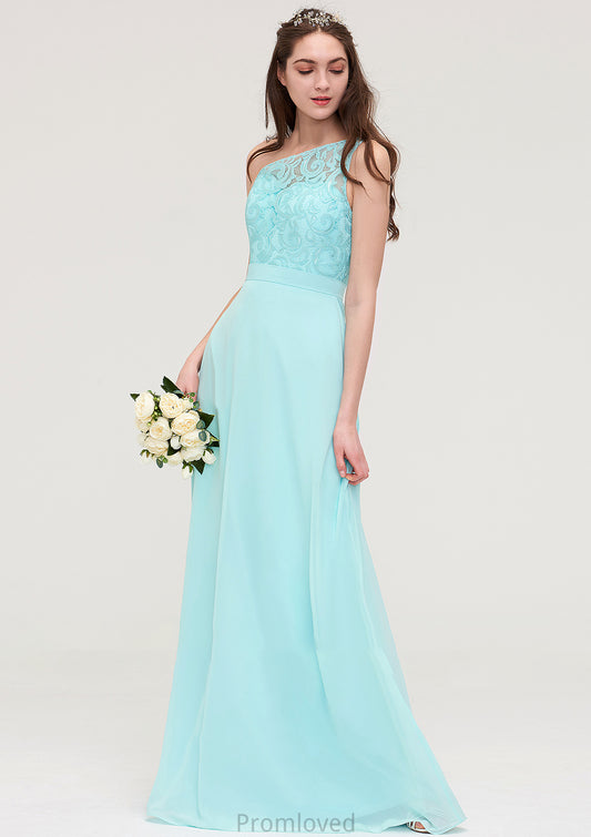 One-Shoulder Sleeveless Long/Floor-Length Chiffon A-line/Princess Bridesmaid Dresses With Lace Teresa DUP0025491