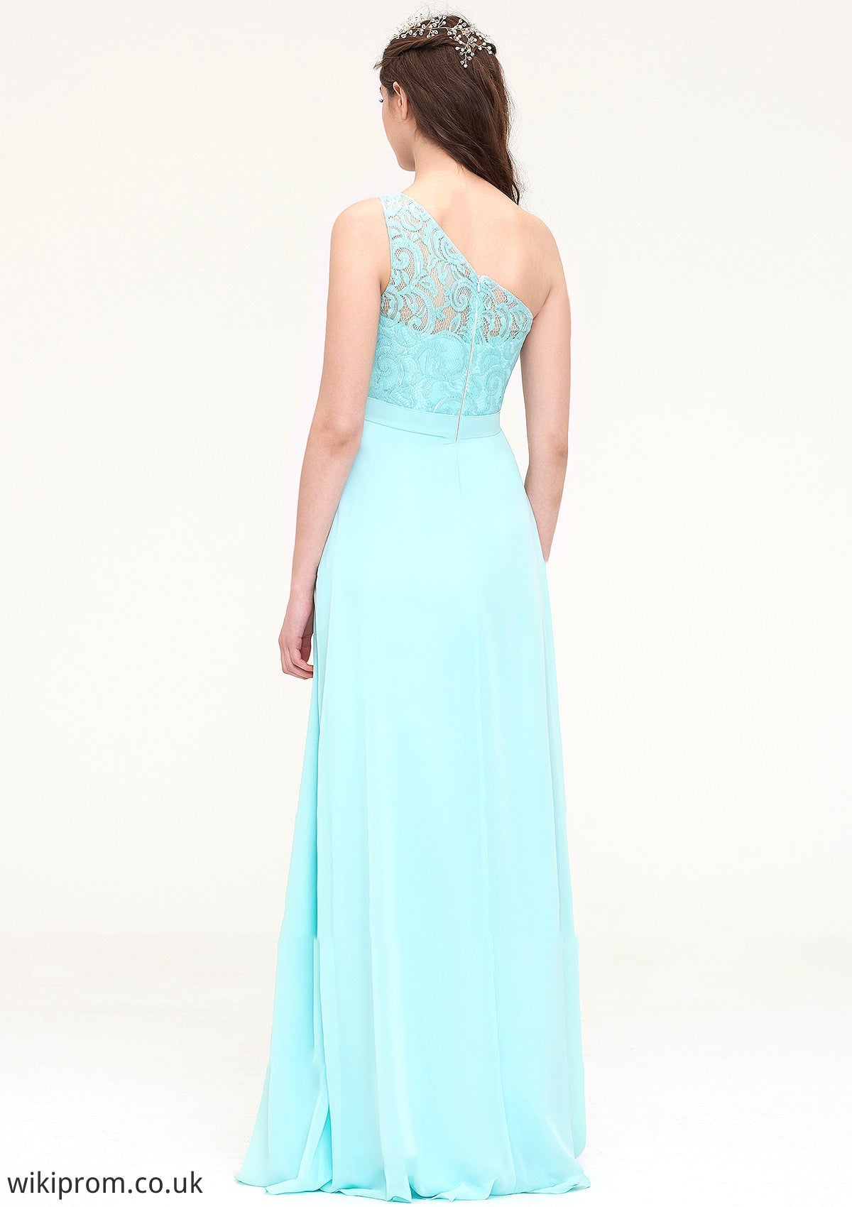 One-Shoulder Sleeveless Long/Floor-Length Chiffon A-line/Princess Bridesmaid Dresses With Lace Everly SWKP0025491