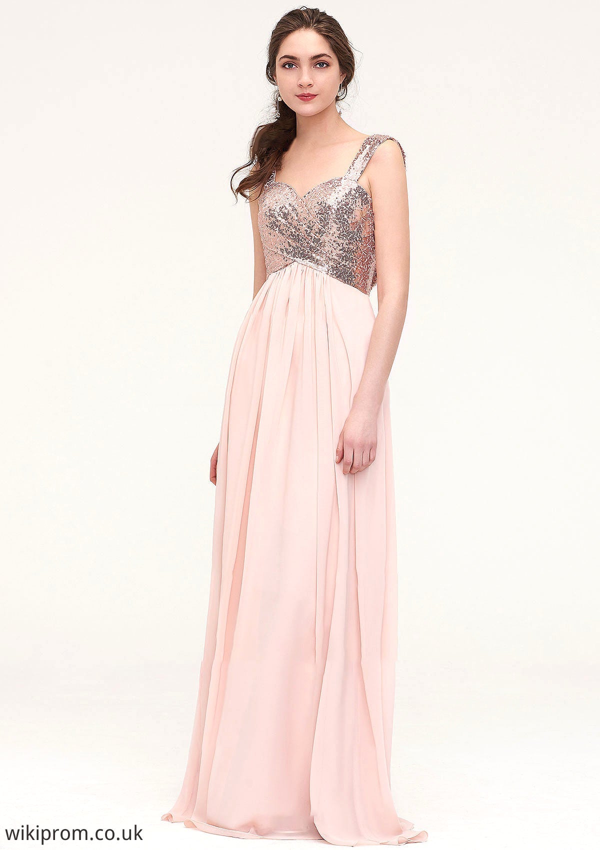 Sleeveless Long/Floor-Length Sweetheart A-line/Princess Chiffon Bridesmaid Dresses With Pleated Sequins Arely SWKP0025494