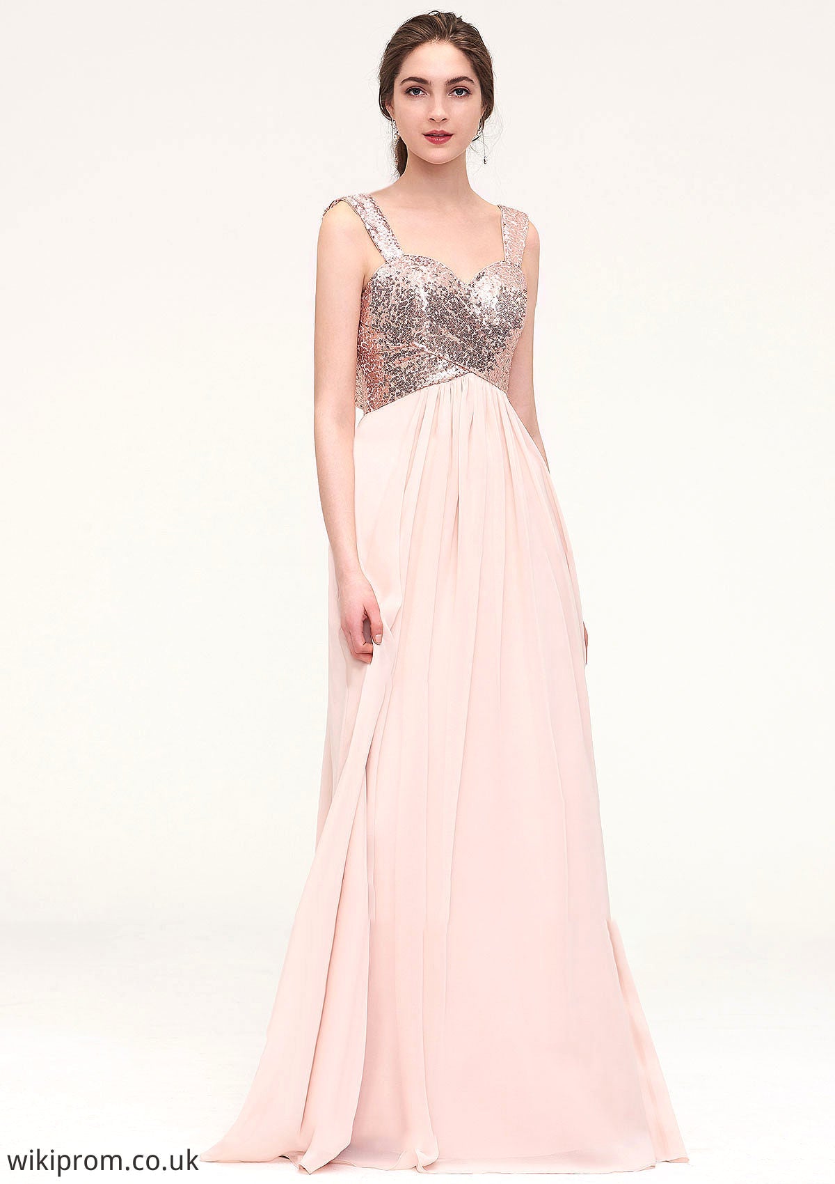 Sleeveless Long/Floor-Length Sweetheart A-line/Princess Chiffon Bridesmaid Dresses With Pleated Sequins Arely SWKP0025494