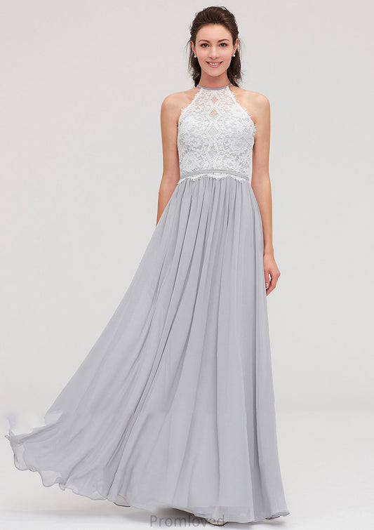 Sleeveless Scoop Neck A-line/Princess Chiffon Long/Floor-Length Bridesmaid Dresseses With Lace Judith DUP0025497