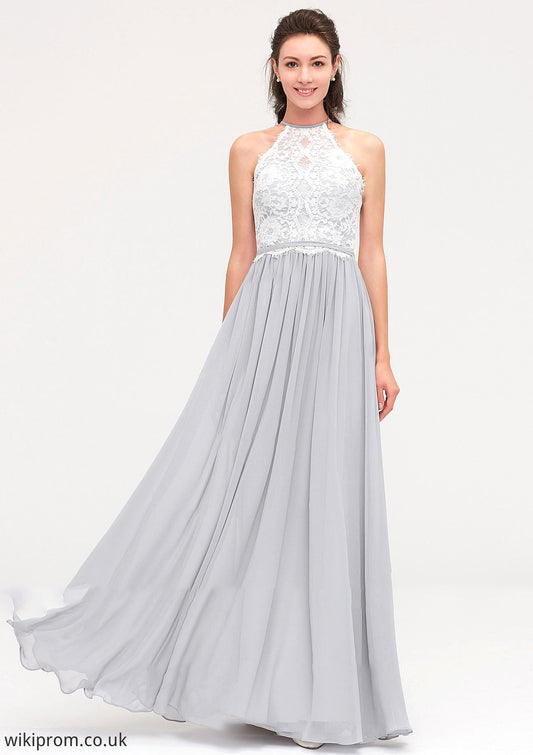 Sleeveless Scoop Neck A-line/Princess Chiffon Long/Floor-Length Bridesmaid Dresseses With Lace Ashly SWKP0025497