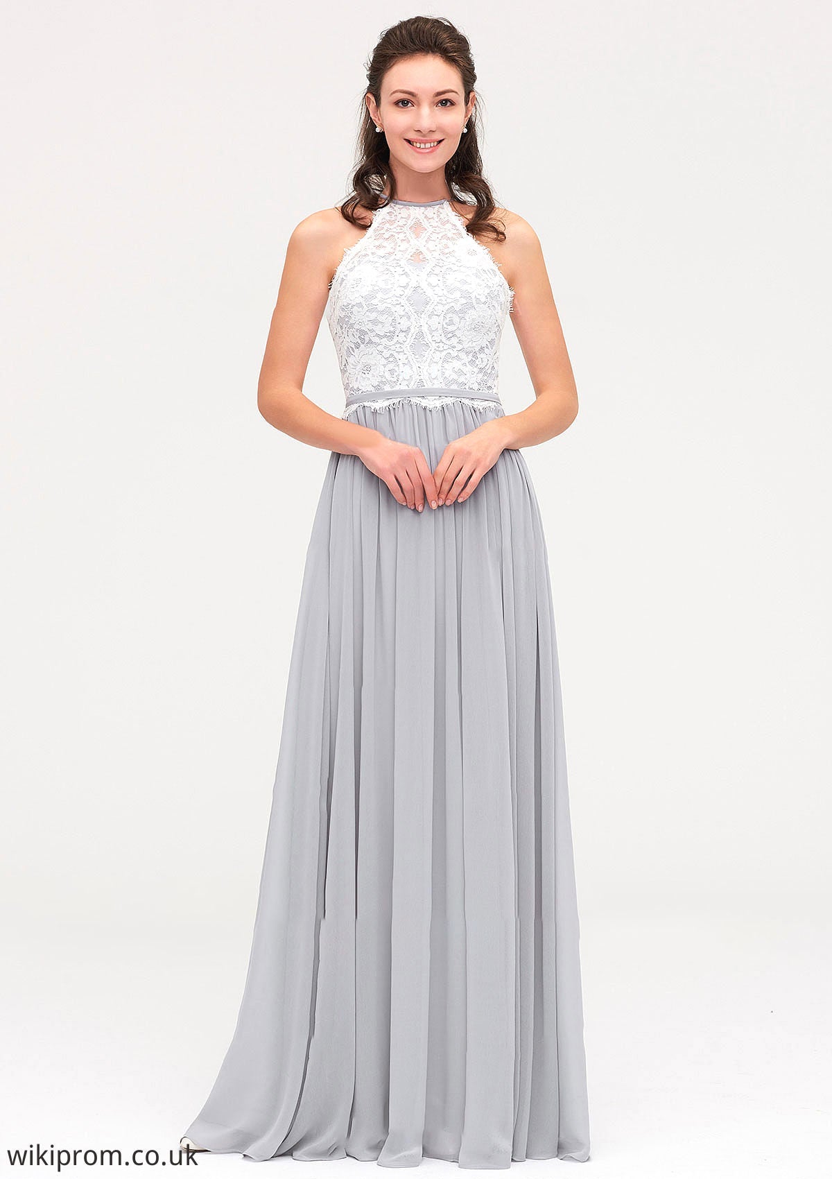 Sleeveless Scoop Neck A-line/Princess Chiffon Long/Floor-Length Bridesmaid Dresseses With Lace Ashly SWKP0025497