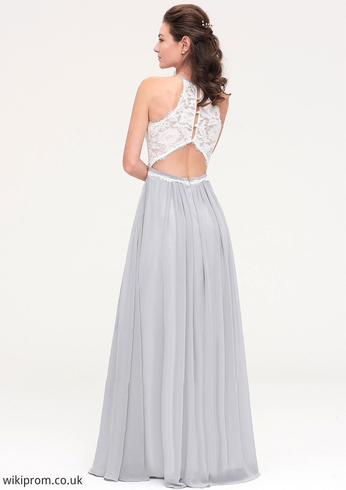 Sleeveless Scoop Neck A-line/Princess Chiffon Long/Floor-Length Bridesmaid Dresseses With Lace Ashly SWKP0025497