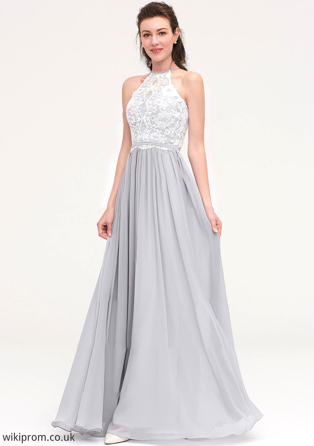 Sleeveless Scoop Neck A-line/Princess Chiffon Long/Floor-Length Bridesmaid Dresseses With Lace Ashly SWKP0025497