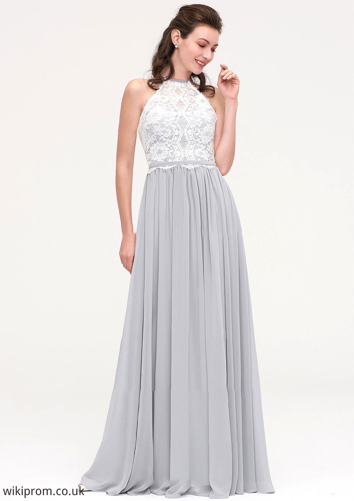 Sleeveless Scoop Neck A-line/Princess Chiffon Long/Floor-Length Bridesmaid Dresseses With Lace Ashly SWKP0025497