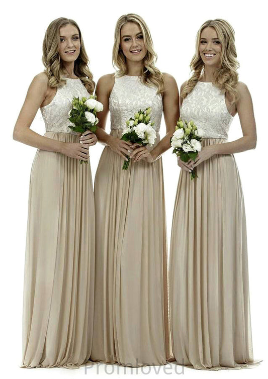 Bateau A-Line/Princess Long/Floor-Length Chiffon Bridesmaid Dresses With Lace Heidy DUP0025503