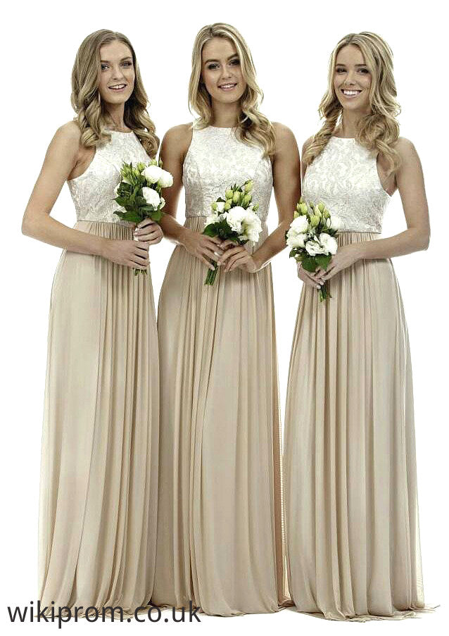 Bateau A-Line/Princess Long/Floor-Length Chiffon Bridesmaid Dresses With Lace Carlie SWKP0025503