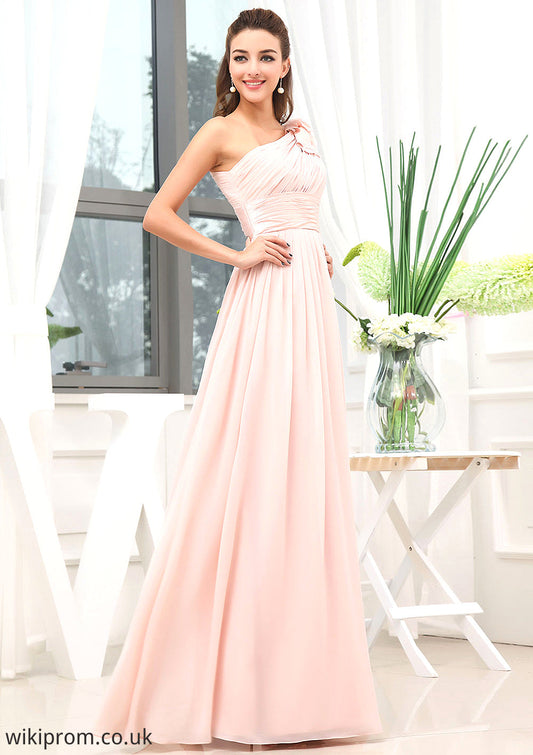 Sleeveless One-Shoulder Long/Floor-Length A-line/Princess Chiffon Bridesmaid Dresses With Pleated Shoulder Flower Sahna SWKP0025507