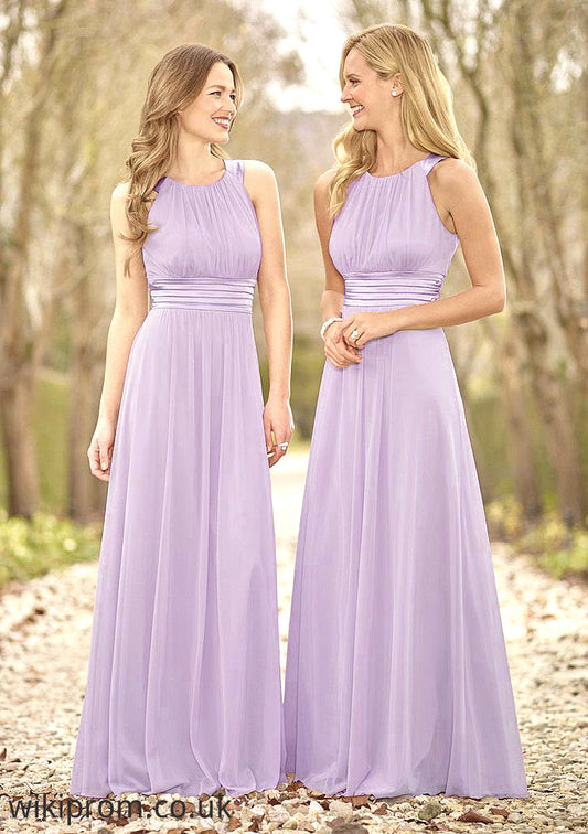 Scoop Neck A-Line/Princess Long/Floor-Length Chiffon Bridesmaid Dresses Karley SWKP0025516