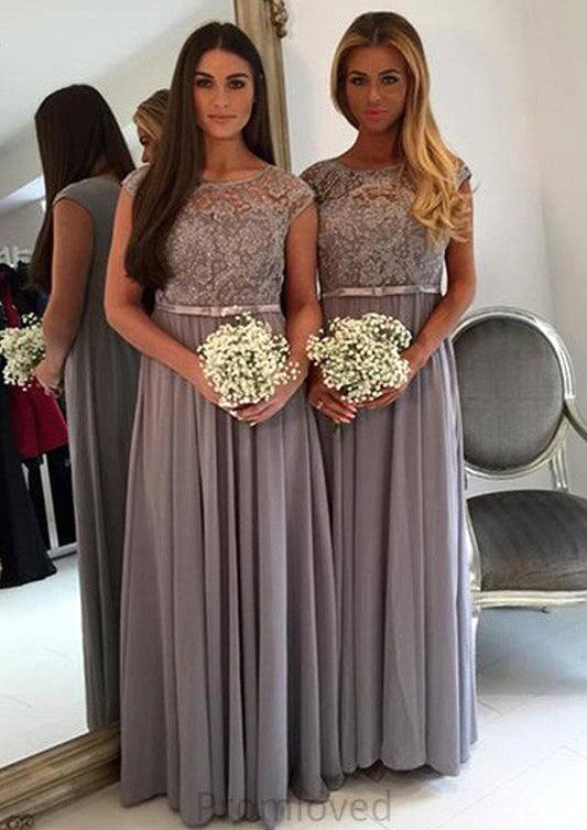 Bateau A-Line/Princess Long/Floor-Length Chiffon Bridesmaid Dresses With Appliqued Judith DUP0025517