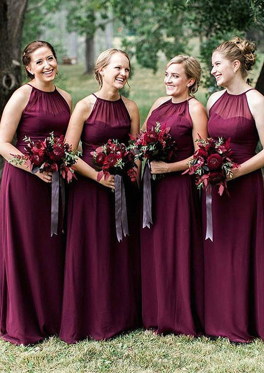 Sleeveless Scoop Neck Long/Floor-Length Chiffon A-line/Princess Bridesmaid Dresseses With Pleated Margery DUP0025525