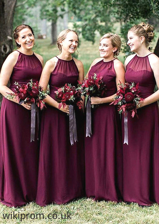 Sleeveless Scoop Neck Long/Floor-Length Chiffon A-line/Princess Bridesmaid Dresseses With Pleated Katharine SWKP0025525