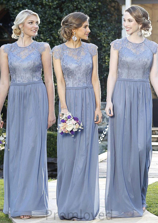 A-Line/Princess Sleeveless Scoop Neck Zipper Long/Floor-Length Chiffon Bridesmaid Dresses With Appliqued Amanda DUP0025547