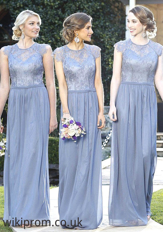 A-Line/Princess Sleeveless Scoop Neck Zipper Long/Floor-Length Chiffon Bridesmaid Dresses With Appliqued Naomi SWKP0025547