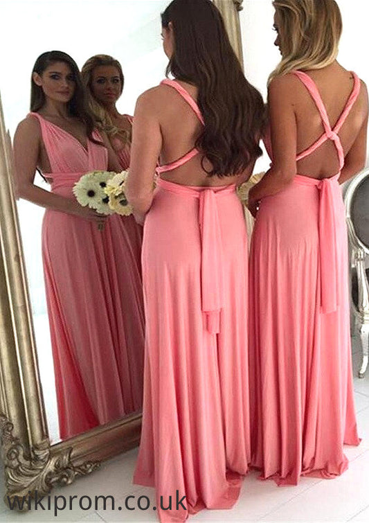 A-Line/Princess V-Neck Long/Floor-Length Chiffon Bridesmaid Dresses Kaya SWKP0025551