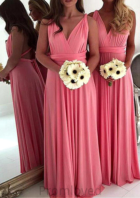 A-Line/Princess V-Neck Long/Floor-Length Chiffon Bridesmaid Dresses Brianna DUP0025551