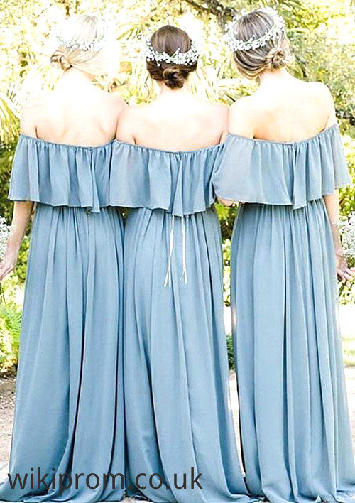 Off-The-Shoulder A-Line/Princess Long/Floor-Length Chiffon Bridesmaid Dresses With Ruffles Amani SWKP0025555