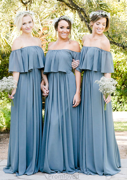 Off-The-Shoulder A-Line/Princess Long/Floor-Length Chiffon Bridesmaid Dresses With Ruffles Winnie DUP0025555